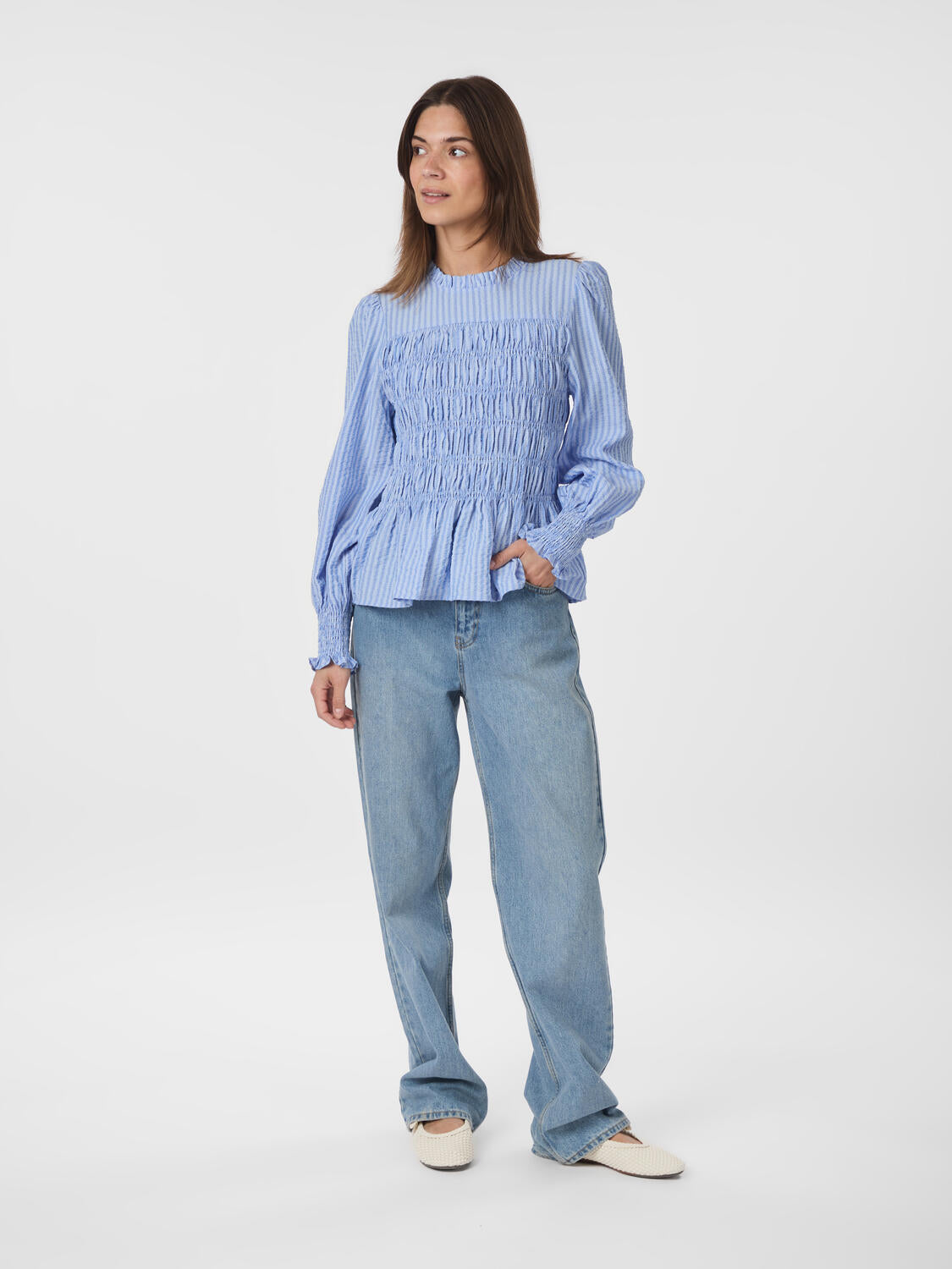 Possa Twist Stripe bluse - Light Blue
